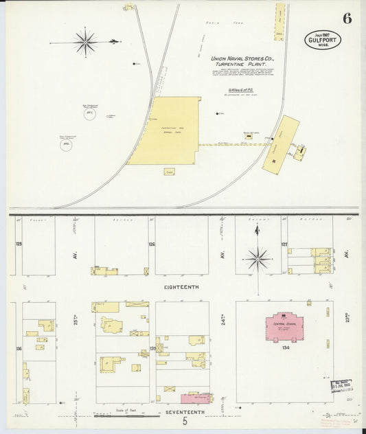 Sanborn Fire Insurance Map from Gulfport, Harrison County, Mississippi (1907), Sheet #0006 - Historic Sanborn Fire Insurance Map Print, vintage old map wall art, antique decor, genealogy gift, Mississippi Mississippi map
