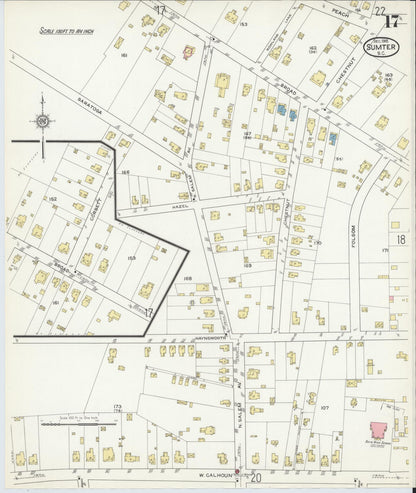 Sanborn Fire Insurance Map from Sumter, Sumter County, South Carolina (1915), Sheet #0017 - Complete Map Set gallery image, historic Sanborn map, vintage wall art, South Carolina South Carolina