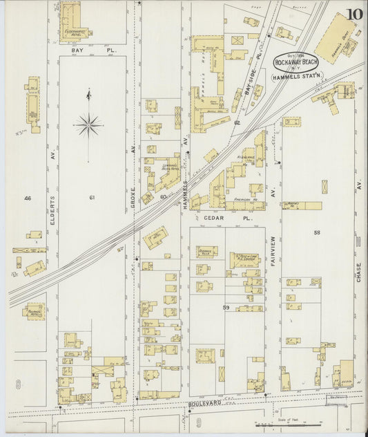 Sanborn Fire Insurance Map from Rockaway Beach, Queens County, New York (1894), Sheet #0010 - Historic Sanborn Fire Insurance Map Print, vintage old map wall art, antique decor, genealogy gift, New York New York map