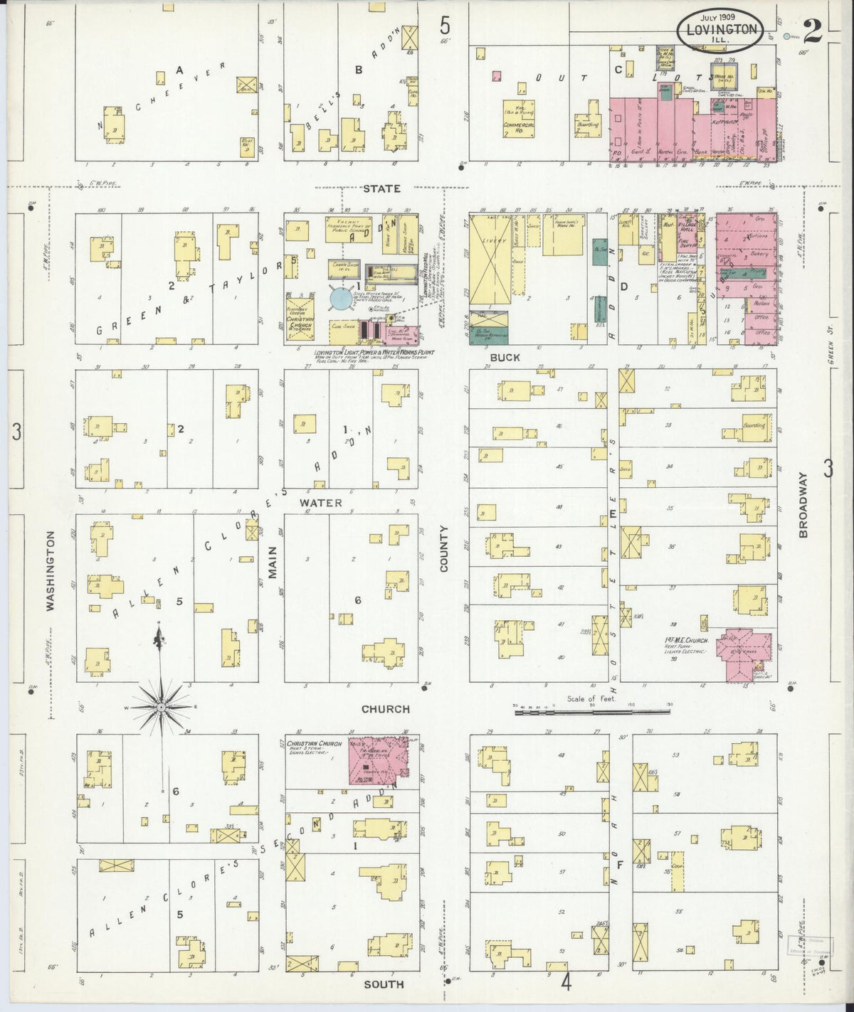 Sanborn Fire Insurance Map from Lovington, Moultrie County, Illinois (1909), Sheet #0002 - Complete Map Set gallery image, historic Sanborn map, vintage wall art, Illinois Illinois