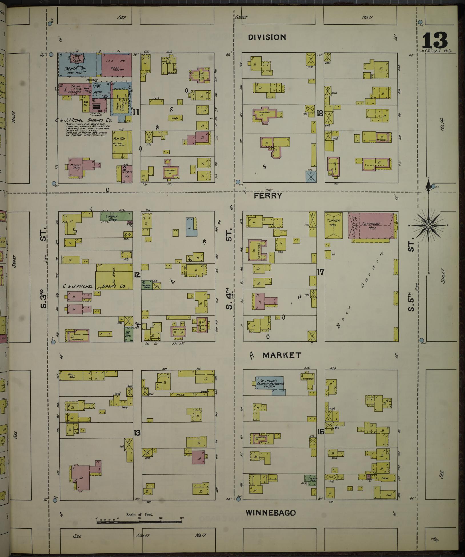 Sanborn Fire Insurance Map from La Crosse, La Crosse County, Wisconsin (1891), Sheet #0013 - Historic Sanborn Fire Insurance Map Print, vintage old map wall art, antique decor, genealogy gift, Wisconsin Wisconsin map