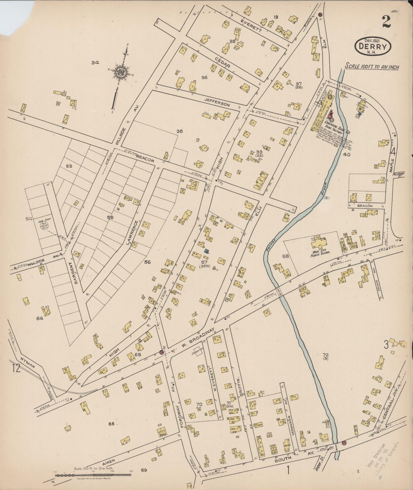 Sanborn Fire Insurance Map from Derry, Rockingham County, New Hampshire (1921), Sheet #0002 - Historic Sanborn Fire Insurance Map Print, vintage old map wall art, antique decor, genealogy gift, New Hampshire New Hampshire map