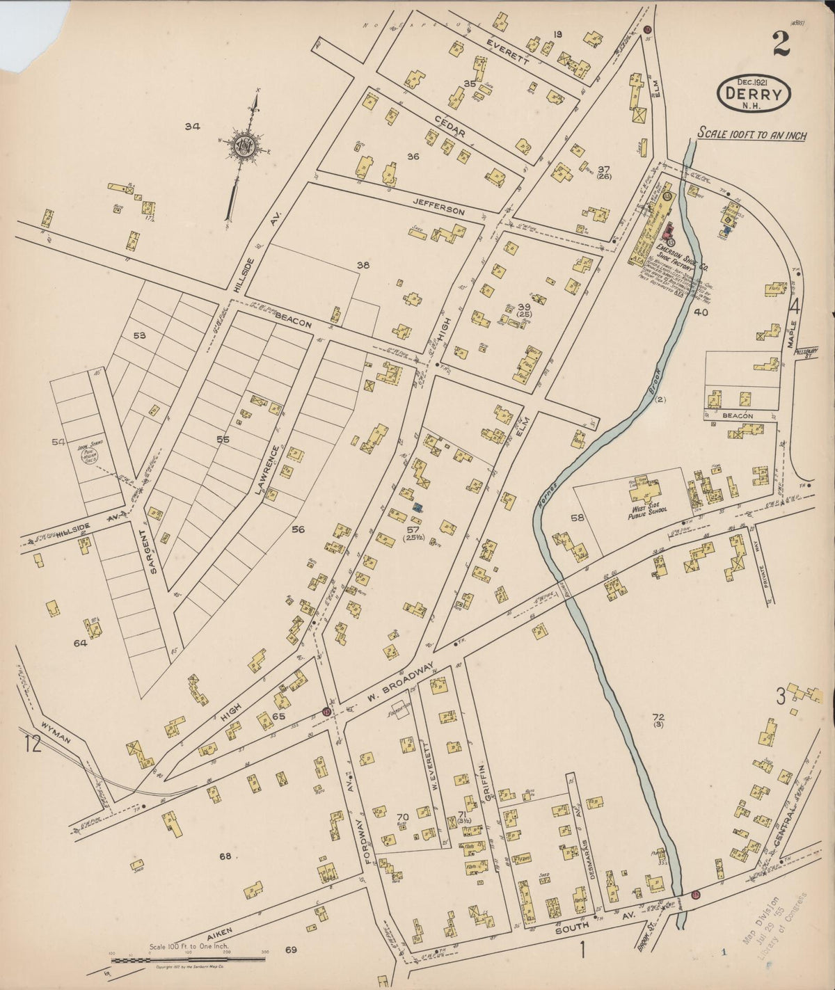 Sanborn Fire Insurance Map from Derry, Rockingham County, New Hampshire (1921), Sheet #0002 - Historic Sanborn Fire Insurance Map Print, vintage old map wall art, antique decor, genealogy gift, New Hampshire New Hampshire map