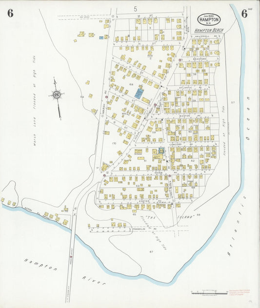 Sanborn Fire Insurance Map from Hampton, Rockingham County, New Hampshire (1930), Sheet #0006 - Historic Sanborn Fire Insurance Map Print, vintage old map wall art, antique decor, genealogy gift, New Hampshire New Hampshire map