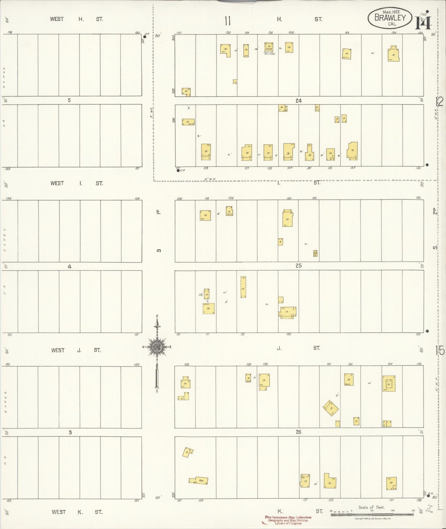 Sanborn Fire Insurance Map from Brawley, Imperial County, California (1922), Sheet #0014 - Complete Map Set gallery image, historic Sanborn map, vintage wall art, California California