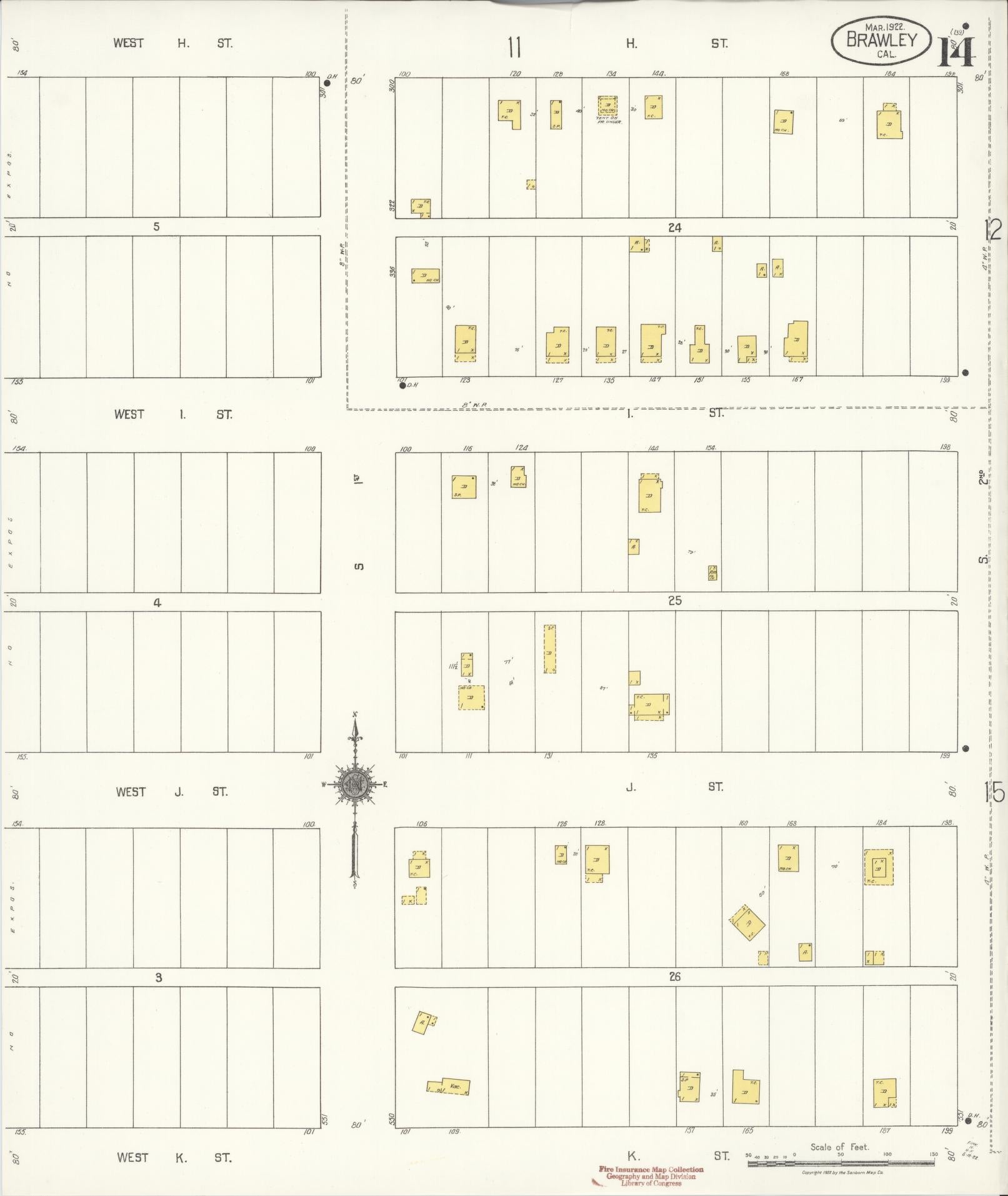 Sanborn Fire Insurance Map from Brawley, Imperial County, California (1922), Sheet #0014 - Complete Map Set gallery image, historic Sanborn map, vintage wall art, California California