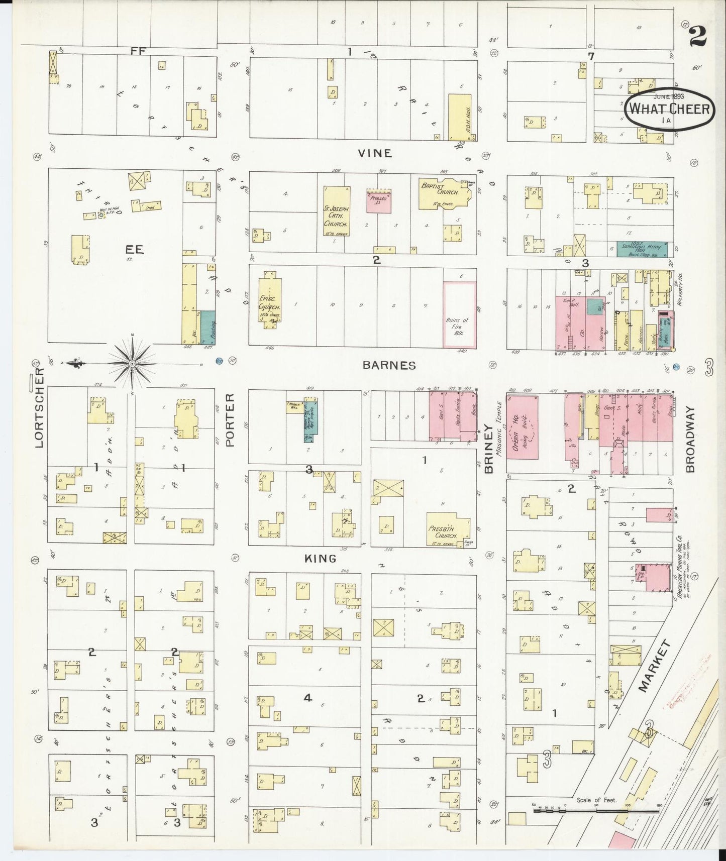 Sanborn Fire Insurance Map from What Cheer, Keokuk County, Iowa (1893), Sheet #0002 - Historic Sanborn Fire Insurance Map Print, vintage old map wall art