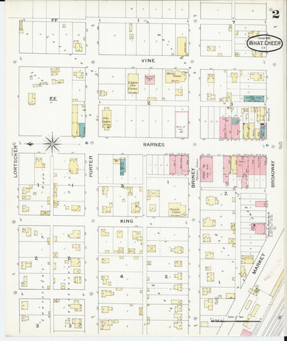 Sanborn Fire Insurance Map from What Cheer, Keokuk County, Iowa (1893), Sheet #0002 - Historic Sanborn Fire Insurance Map Print, vintage old map wall art