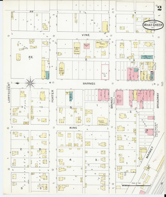 Sanborn Fire Insurance Map from What Cheer, Keokuk County, Iowa (1893), Sheet #0002 - Historic Sanborn Fire Insurance Map Print, vintage old map wall art