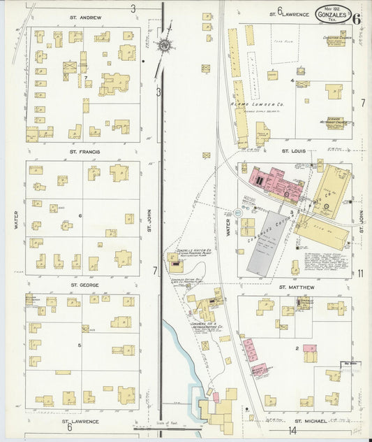 Sanborn Fire Insurance Map from Gonzales, Gonzales County, Texas (1912), Sheet #0006 - Historic Sanborn Fire Insurance Map Print, vintage old map wall art, antique decor, genealogy gift, Texas Texas map
