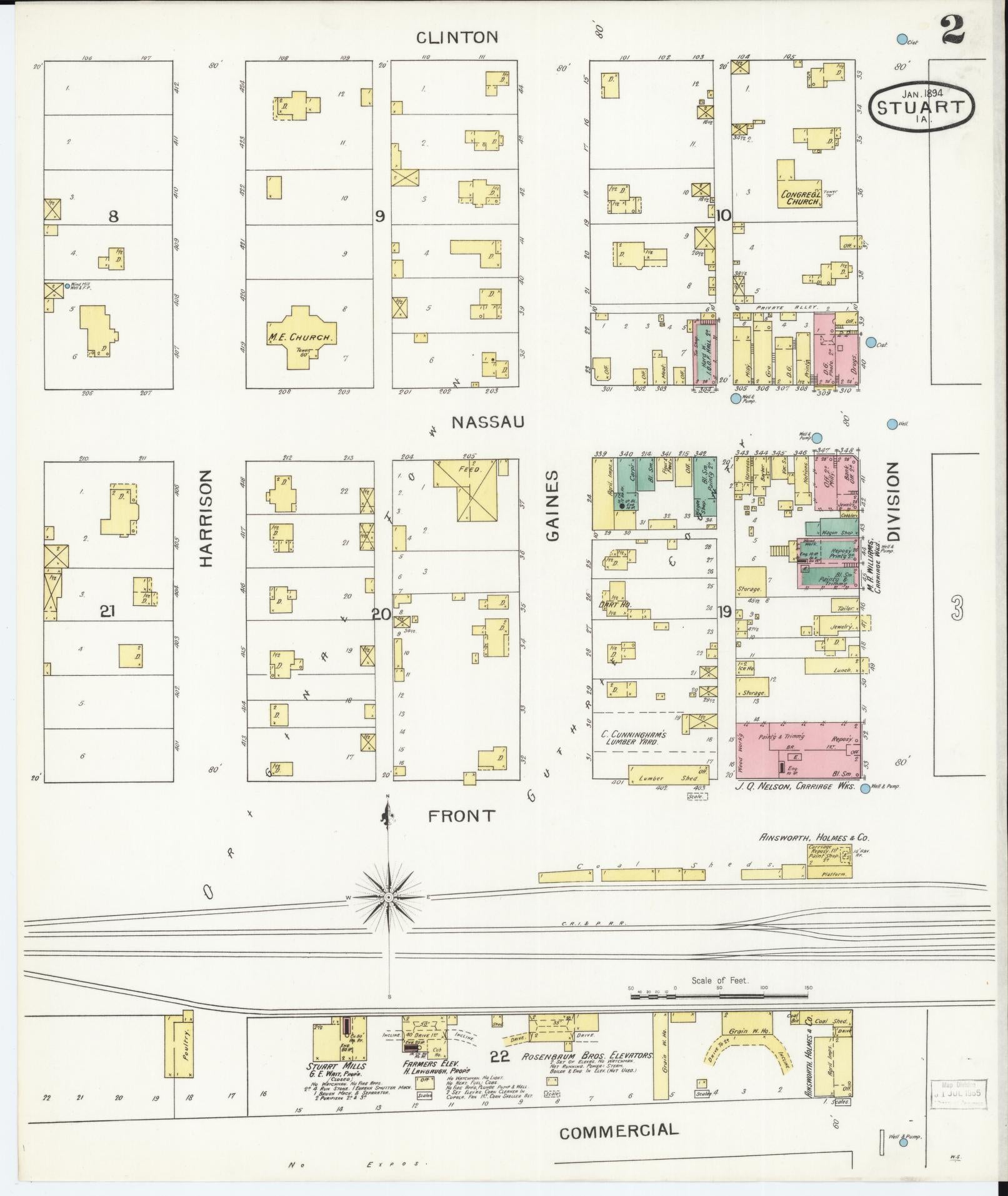 Sanborn Fire Insurance Map from Stuart, Guthrie and Adair Counties, Iowa (1894), Sheet #0002 - Historic Sanborn Fire Insurance Map Print, vintage old map wall art