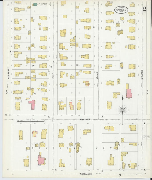 Sanborn Fire Insurance Map from Owosso, Shiawassee County, Michigan (1900), Sheet #0002 - Historic Sanborn Fire Insurance Map Print, vintage old map wall art, antique decor, genealogy gift, Michigan Michigan map