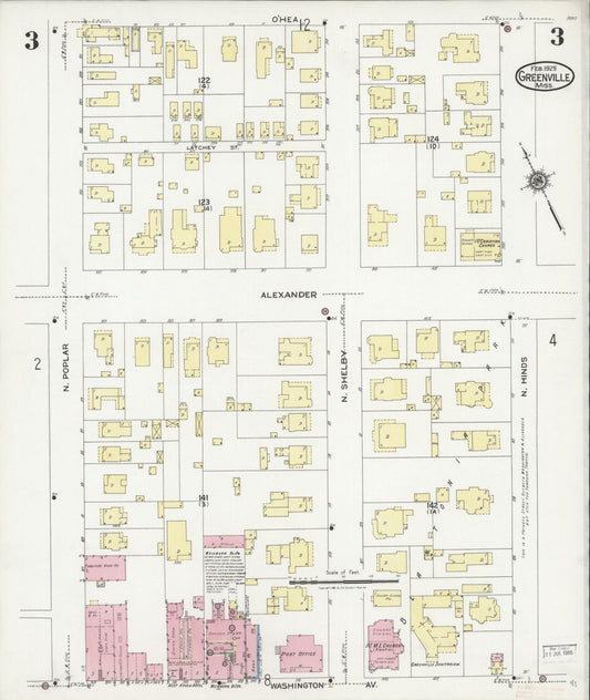 Sanborn Fire Insurance Map from Greenville, Washington County, Mississippi (1925), Sheet #0003 - Historic Sanborn Fire Insurance Map Print, vintage old map wall art, antique decor, genealogy gift, Mississippi Mississippi map