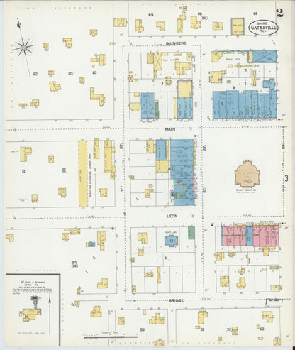 Sanborn Fire Insurance Map from Gatesville, Coryell County, Texas (1902), Sheet #0002 - Complete Map Set gallery image, historic Sanborn map, vintage wall art, Texas Texas