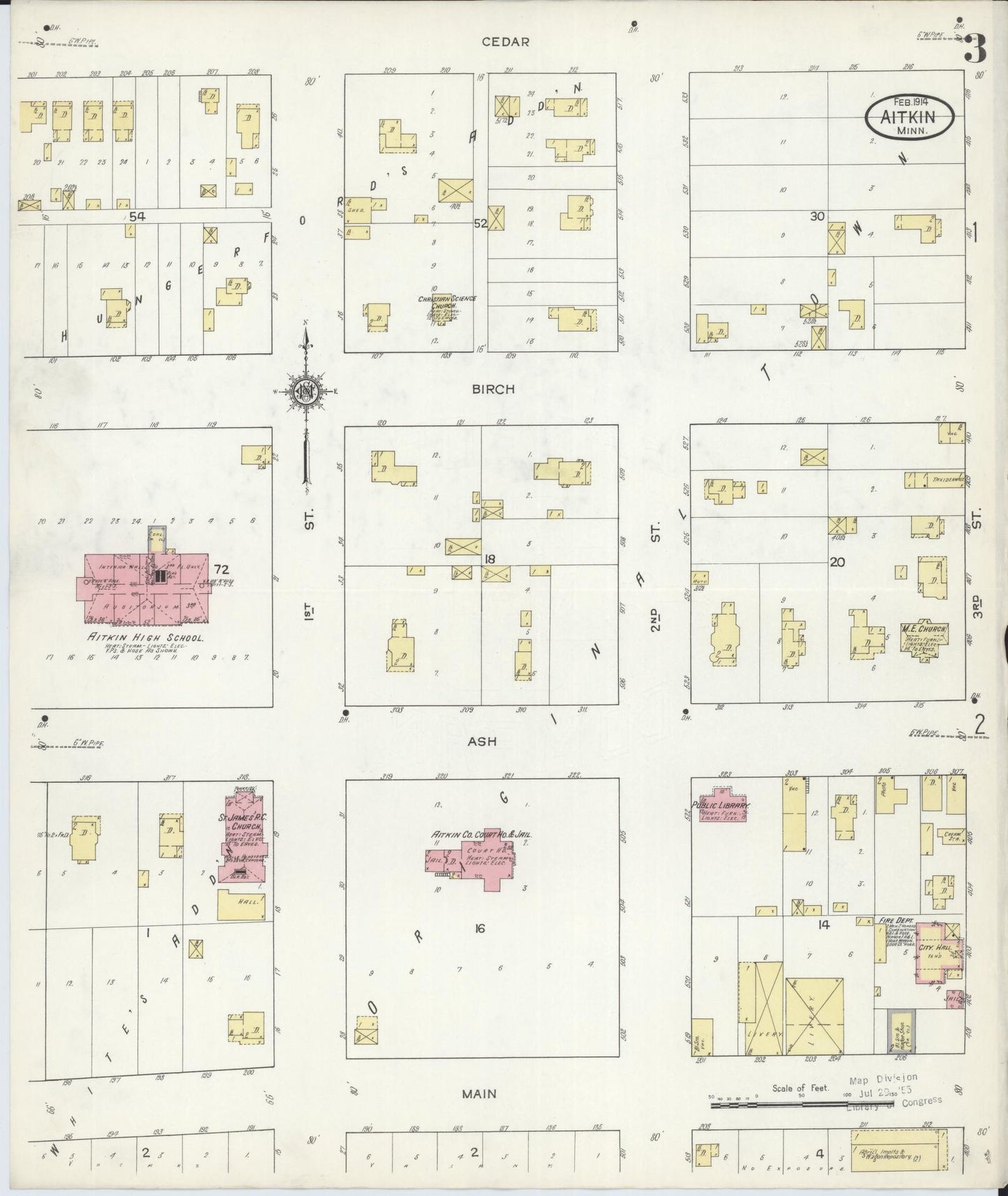 Sanborn Fire Insurance Map from Aitkin, Aitkin County, Minnesota (1914), Sheet #0003 - Historic Sanborn Fire Insurance Map Print, vintage old map wall art, antique decor, genealogy gift, Minnesota Minnesota map
