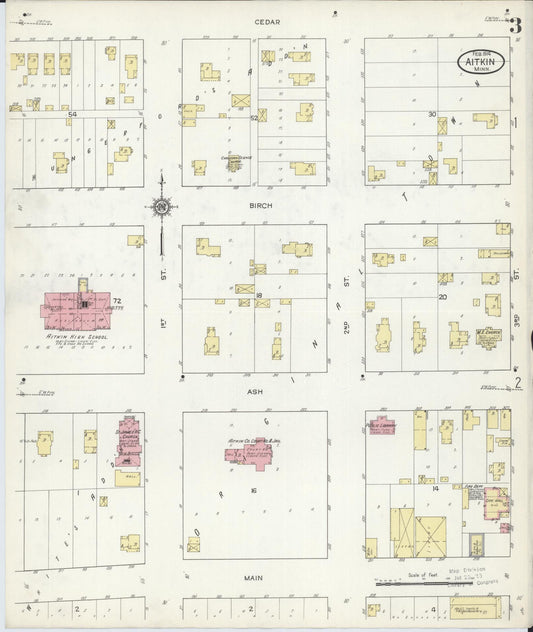Sanborn Fire Insurance Map from Aitkin, Aitkin County, Minnesota (1914), Sheet #0003 - Historic Sanborn Fire Insurance Map Print, vintage old map wall art, antique decor, genealogy gift, Minnesota Minnesota map