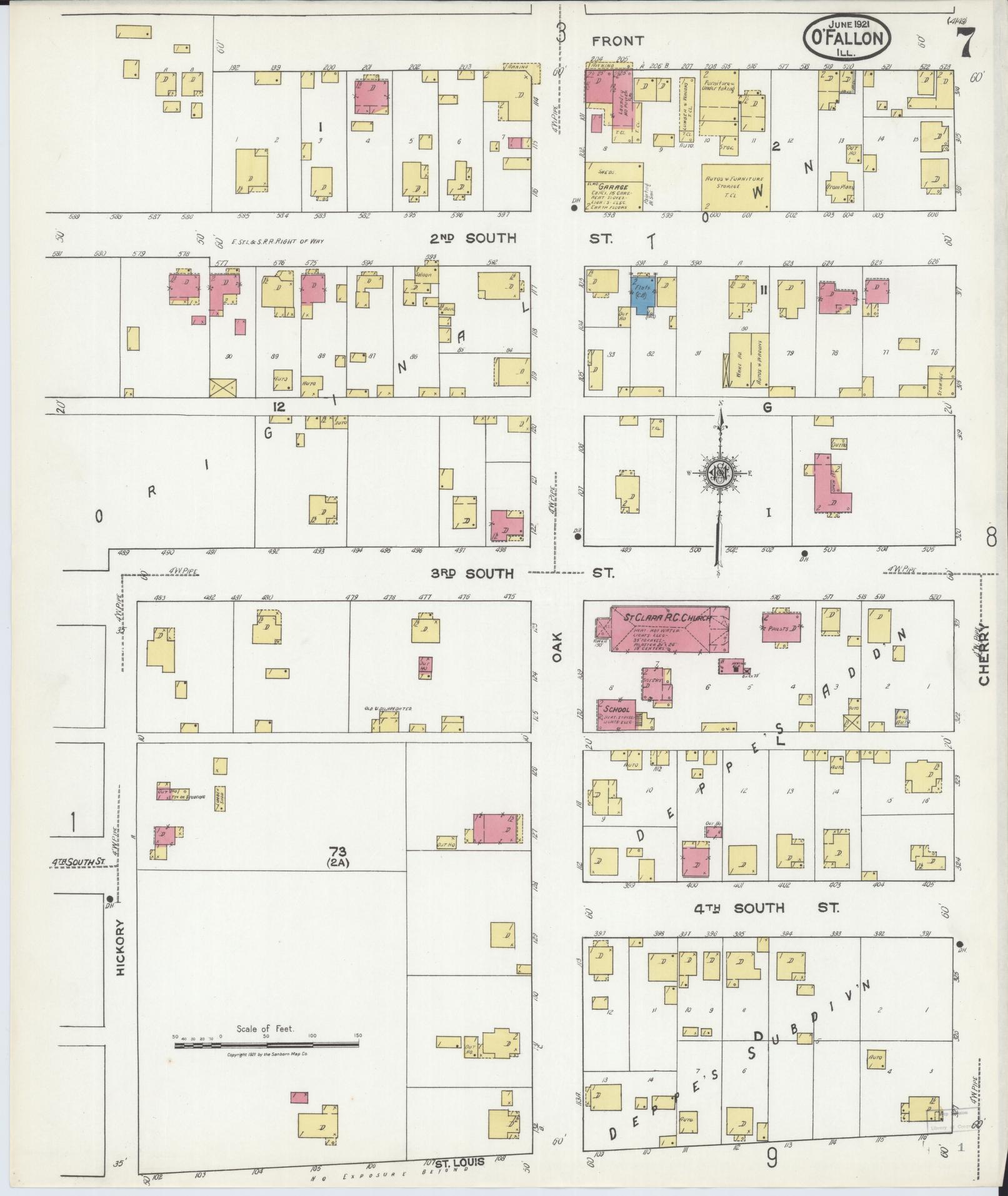 Sanborn Fire Insurance Map from O'Fallon, Saint Clair County, Illinois (1921), Sheet #0007 - Complete Map Set gallery image, historic Sanborn map, vintage wall art, Illinois Illinois