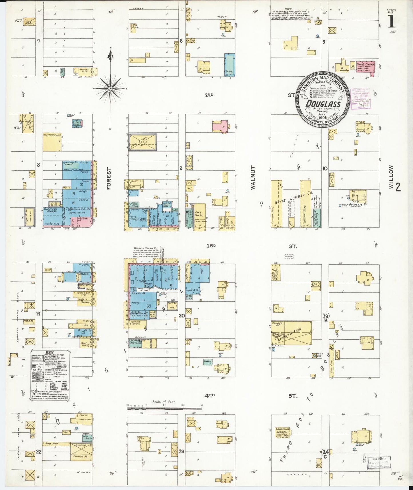 Sanborn Fire Insurance Map from Douglass, Butler County, Kansas (1905), Sheet #0001 - Complete Map Set gallery image, historic Sanborn map, vintage wall art, Kansas Kansas
