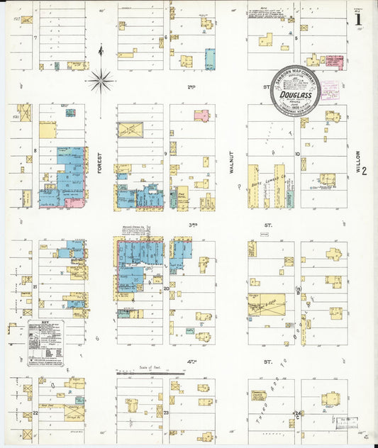 Sanborn Fire Insurance Map from Douglass, Butler County, Kansas (1905), Sheet #0001 - Complete Map Set gallery image, historic Sanborn map, vintage wall art, Kansas Kansas