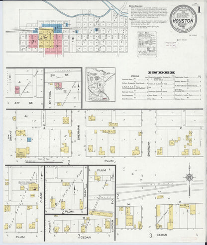 Sanborn Fire Insurance Map from Houston, Houston County, Minnesota (1915), Sheet #0001 - Complete Map Set gallery image, historic Sanborn map, vintage wall art, Minnesota Minnesota