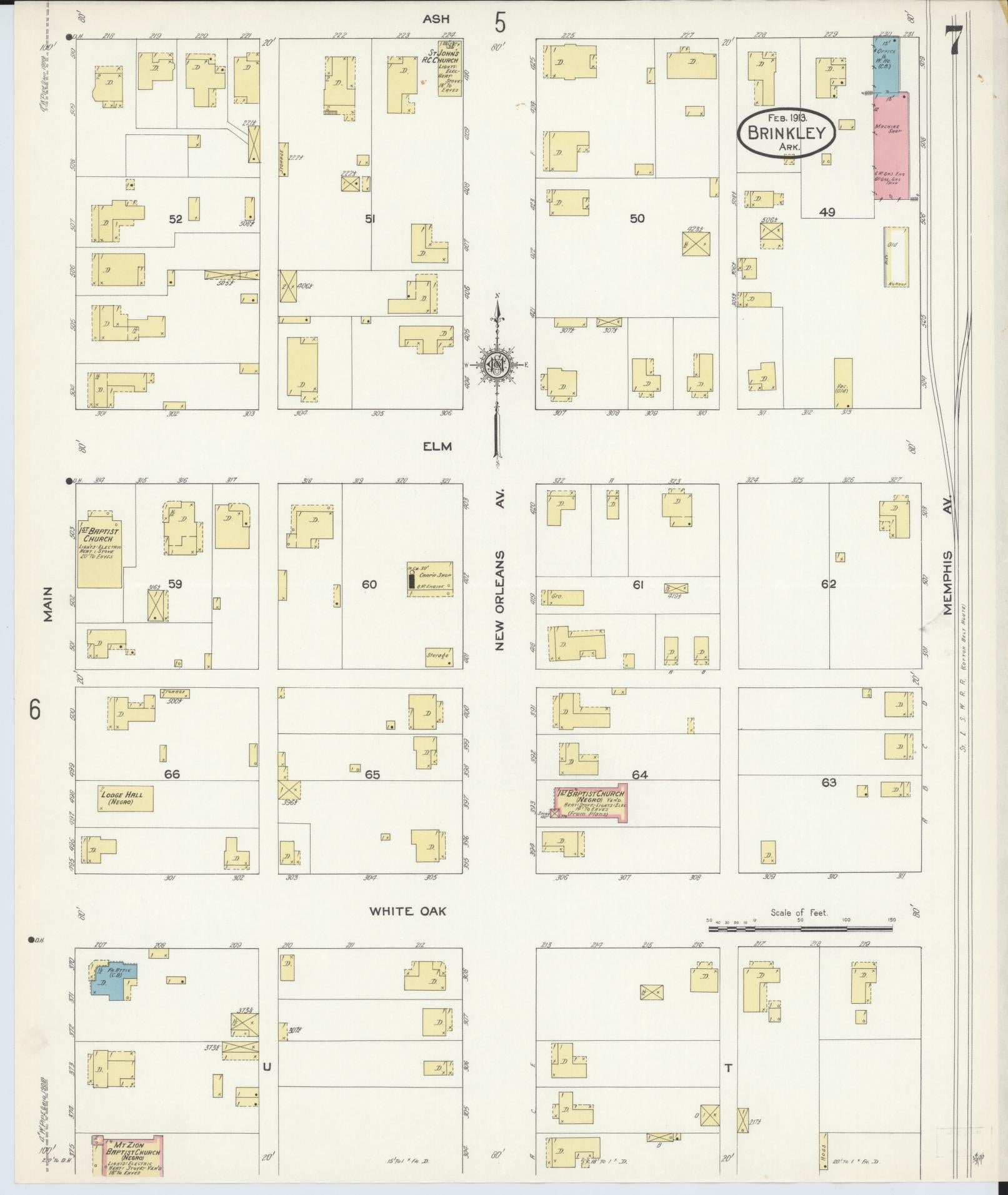 Sanborn Fire Insurance Map from Brinkley, Monroe County, Arkansas (1913), Sheet #0007 - Complete Map Set gallery image, historic Sanborn map, vintage wall art, Arkansas Arkansas