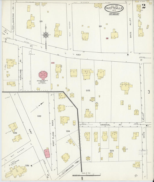 Sanborn Fire Insurance Map from Fayetteville, Cumberland County, North Carolina (1914), Sheet #0002 - Historic Sanborn Fire Insurance Map Print, vintage old map wall art, antique decor, genealogy gift, North Carolina North Carolina map