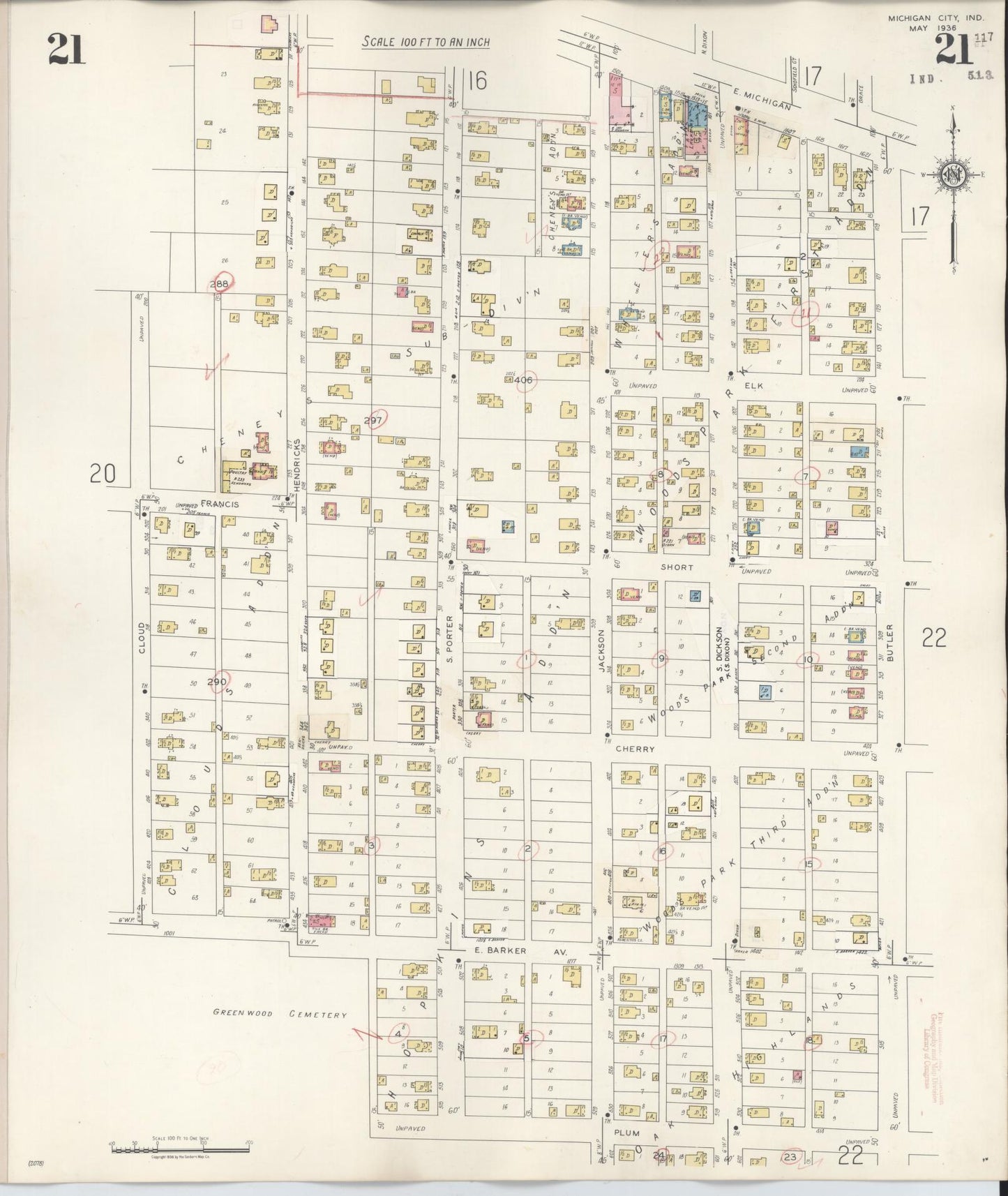 Sanborn Fire Insurance Map from Michigan City, La Porte County, Indiana (1948), Sheet #0021 - Historic Sanborn Fire Insurance Map Print, vintage old map wall art, antique decor, genealogy gift, Indiana Indiana map