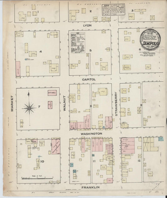 Sanborn Fire Insurance Map from Demopolis, Marengo County, Alabama (1884), Sheet #0001 - Historic Sanborn Fire Insurance Map Print, vintage old map wall art, antique decor, genealogy gift, Alabama Alabama map