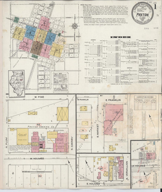 Sanborn Fire Insurance Map from Paxton, Ford County, Illinois (1932), Sheet #0001 - Historic Sanborn Fire Insurance Map Print, vintage old map wall art, antique decor, genealogy gift, Illinois Illinois map