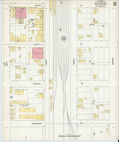 Sanborn Fire Insurance Map from Yoakum, De Witt And Lavaca Counties, Texas (1904), Sheet #0002 - Complete Map Set gallery image, historic Sanborn map, vintage wall art, Texas Texas