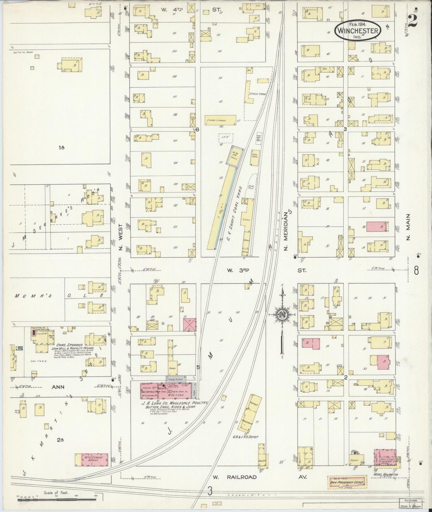 Sanborn Fire Insurance Map from Winchester, Randolph County, Indiana (1914), Sheet #0002 - Complete Map Set gallery image, historic Sanborn map, vintage wall art, Indiana Indiana
