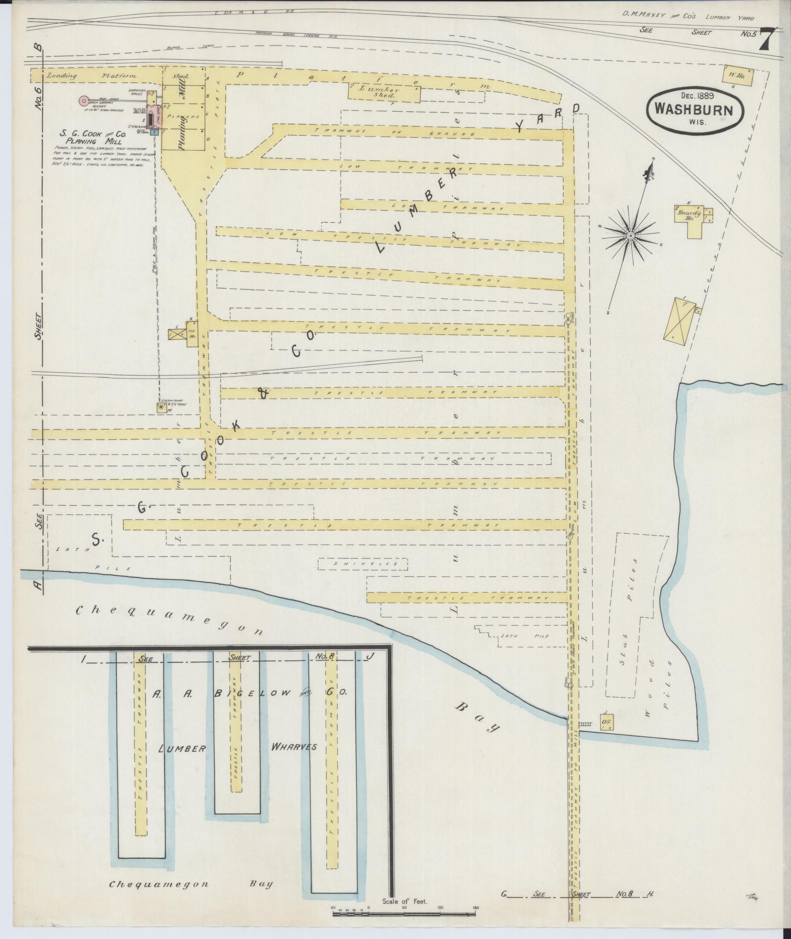 Sanborn Fire Insurance Map from Washburn, Bayfield County, Wisconsin (1889), Sheet #0007 - Historic Sanborn Fire Insurance Map Print, vintage old map wall art, antique decor, genealogy gift, Wisconsin Wisconsin map