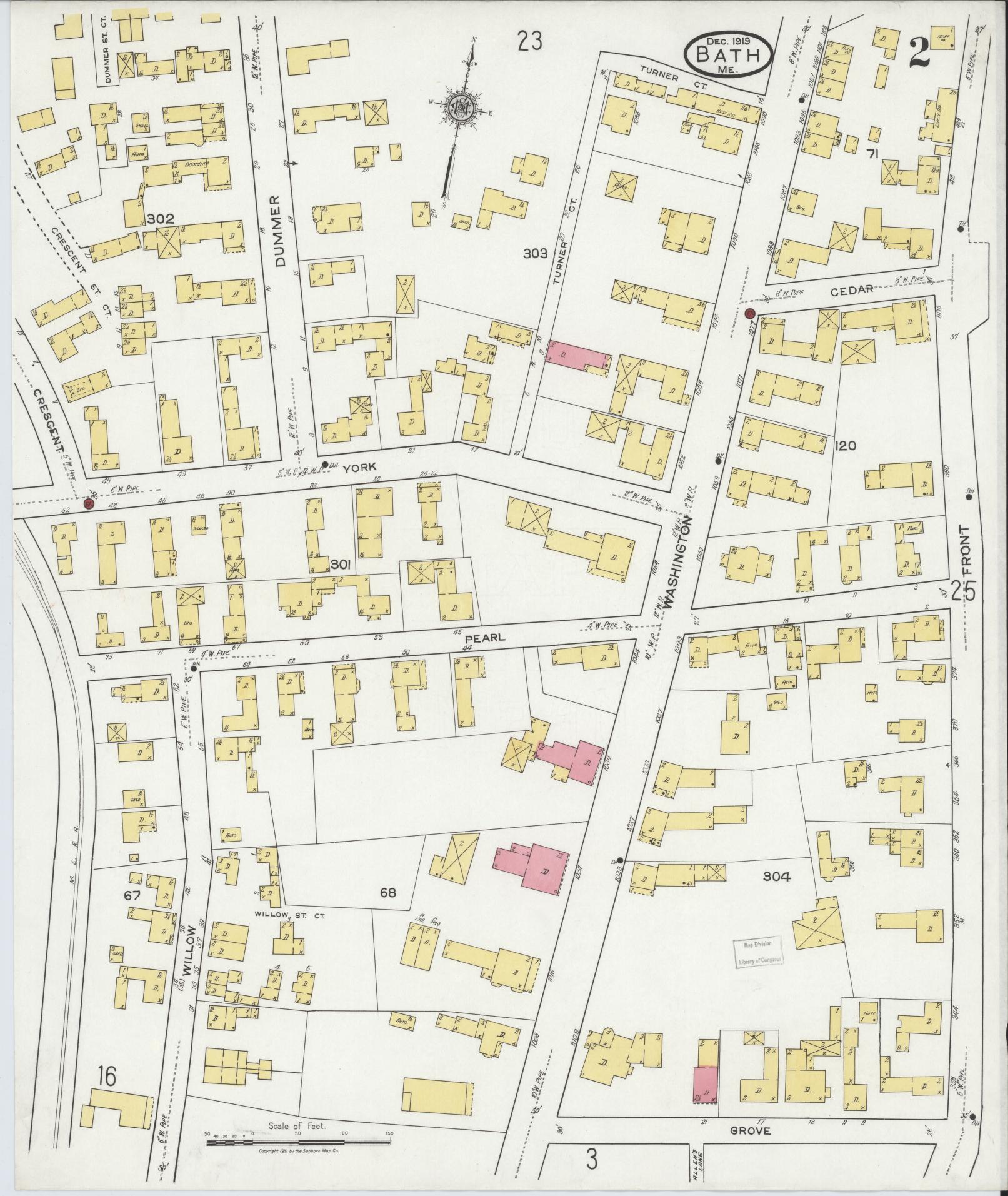 Sanborn Fire Insurance Map from Bath, Sagadahoc County, Maine (1919), Sheet #0002 - Complete Map Set gallery image, historic Sanborn map, vintage wall art, Maine Maine
