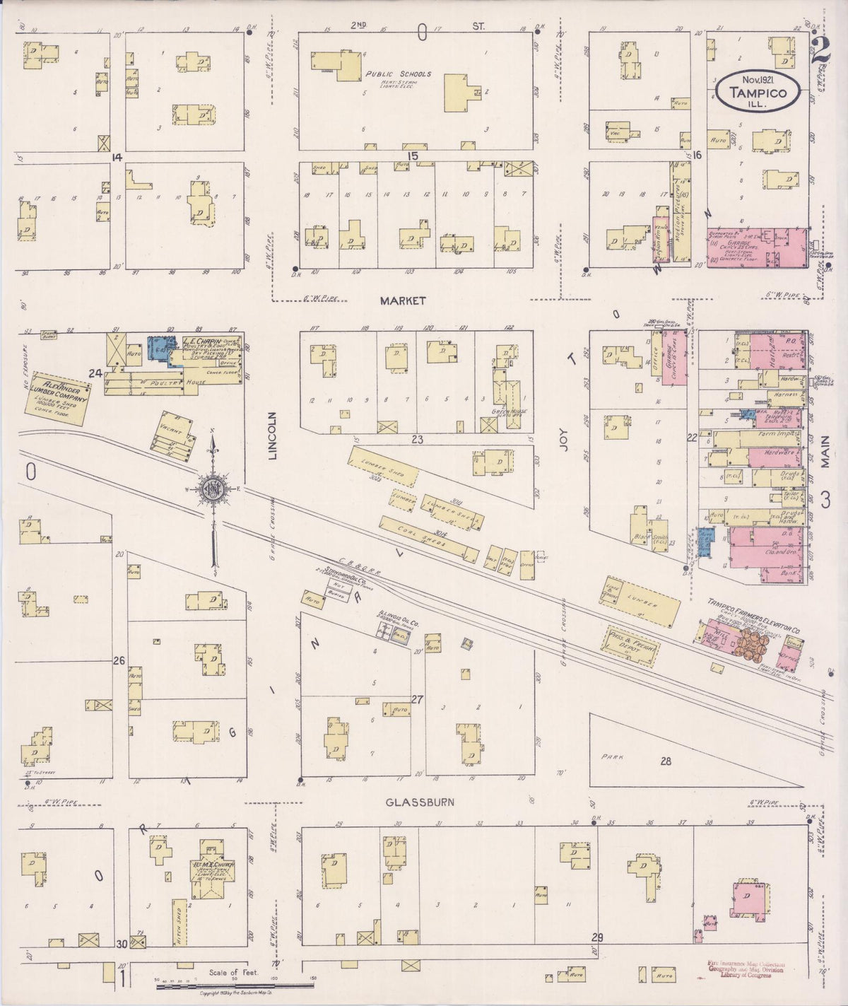 Sanborn Fire Insurance Map from Tampico, Whiteside County, Illinois (1921), Sheet #0002 - Complete Map Set gallery image, historic Sanborn map, vintage wall art, Illinois Illinois