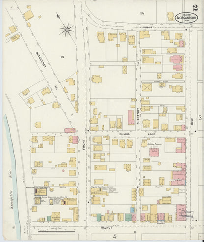 Sanborn Fire Insurance Map from Morgantown, Monongalia County, West Virginia (1899), Sheet #0002 - Complete Map Set gallery image, historic Sanborn map, vintage wall art, West Virginia West Virginia