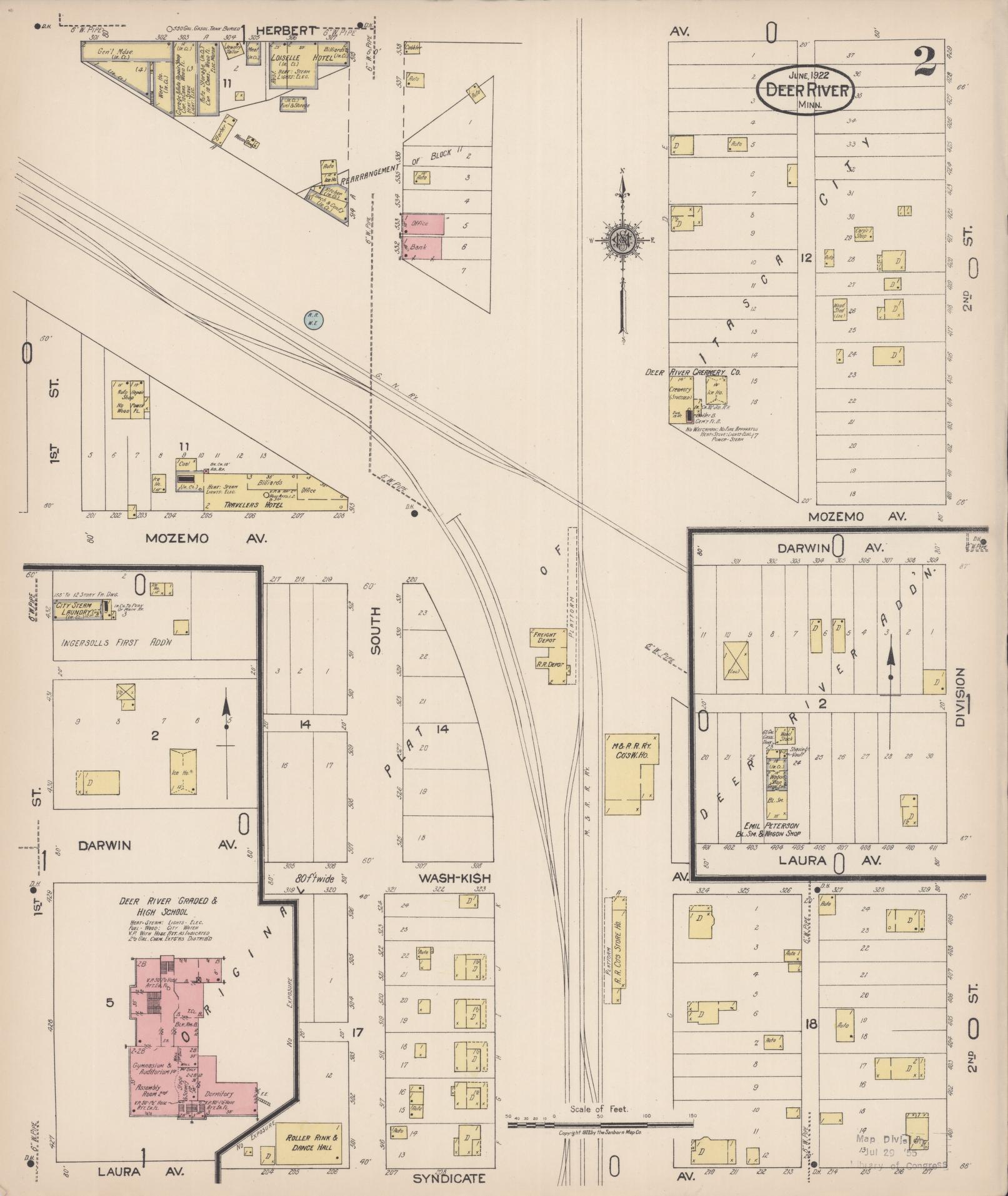 Sanborn Fire Insurance Map from Deer River, Itasca County, Minnesota (1922), Sheet #0002 - Historic Sanborn Fire Insurance Map Print, vintage old map wall art, antique decor, genealogy gift, Minnesota Minnesota map