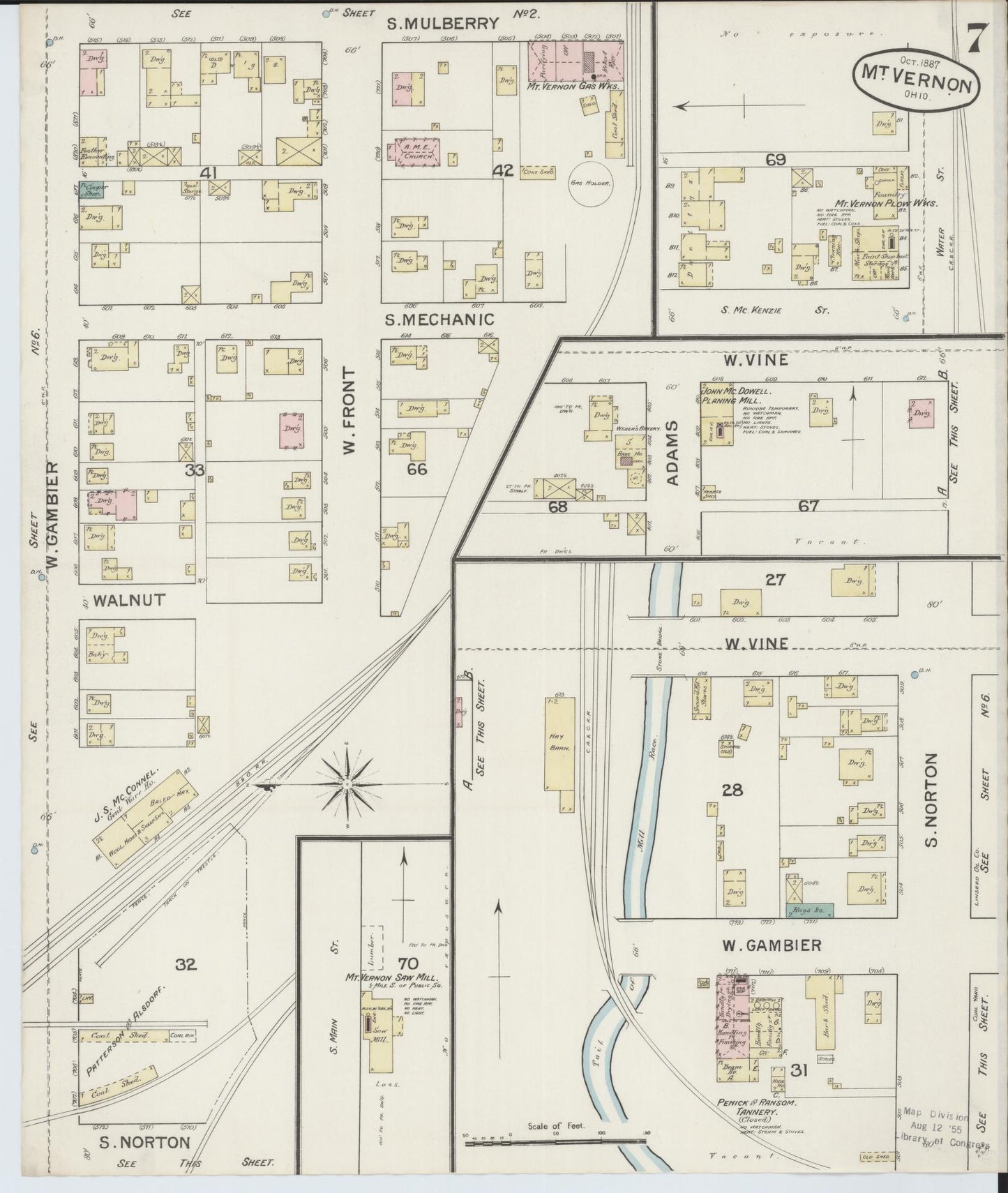 Sanborn Fire Insurance Map from Mount Vernon, Knox County, Ohio (1887), Sheet #0007 - Complete Map Set gallery image, historic Sanborn map, vintage wall art, Ohio Ohio