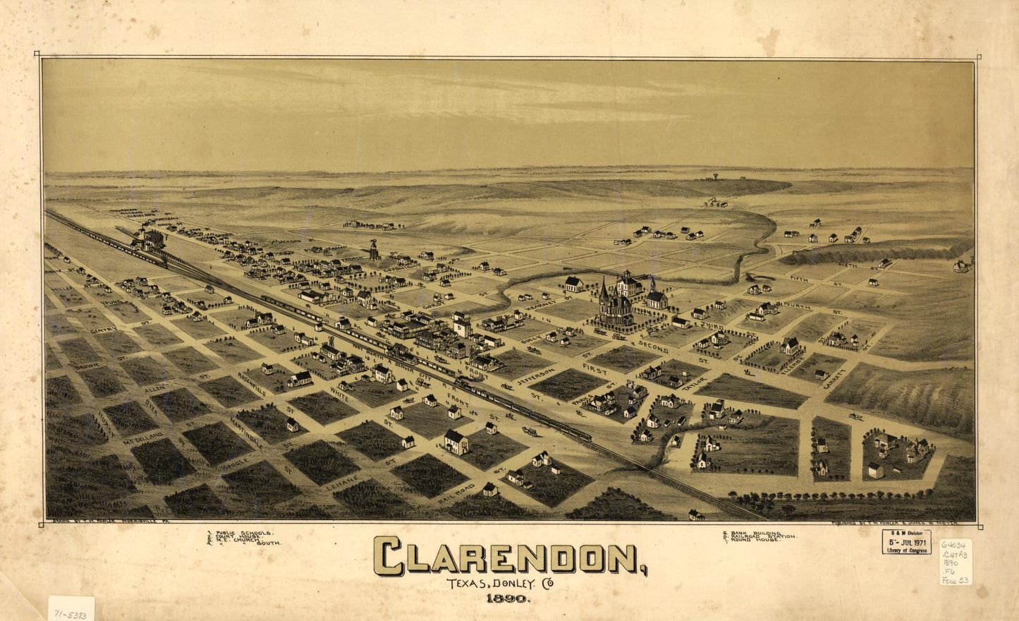 Clarendon, Texas, Donley Co. 1890 (1890) – Historic Bird’s-Eye View Panorama Print