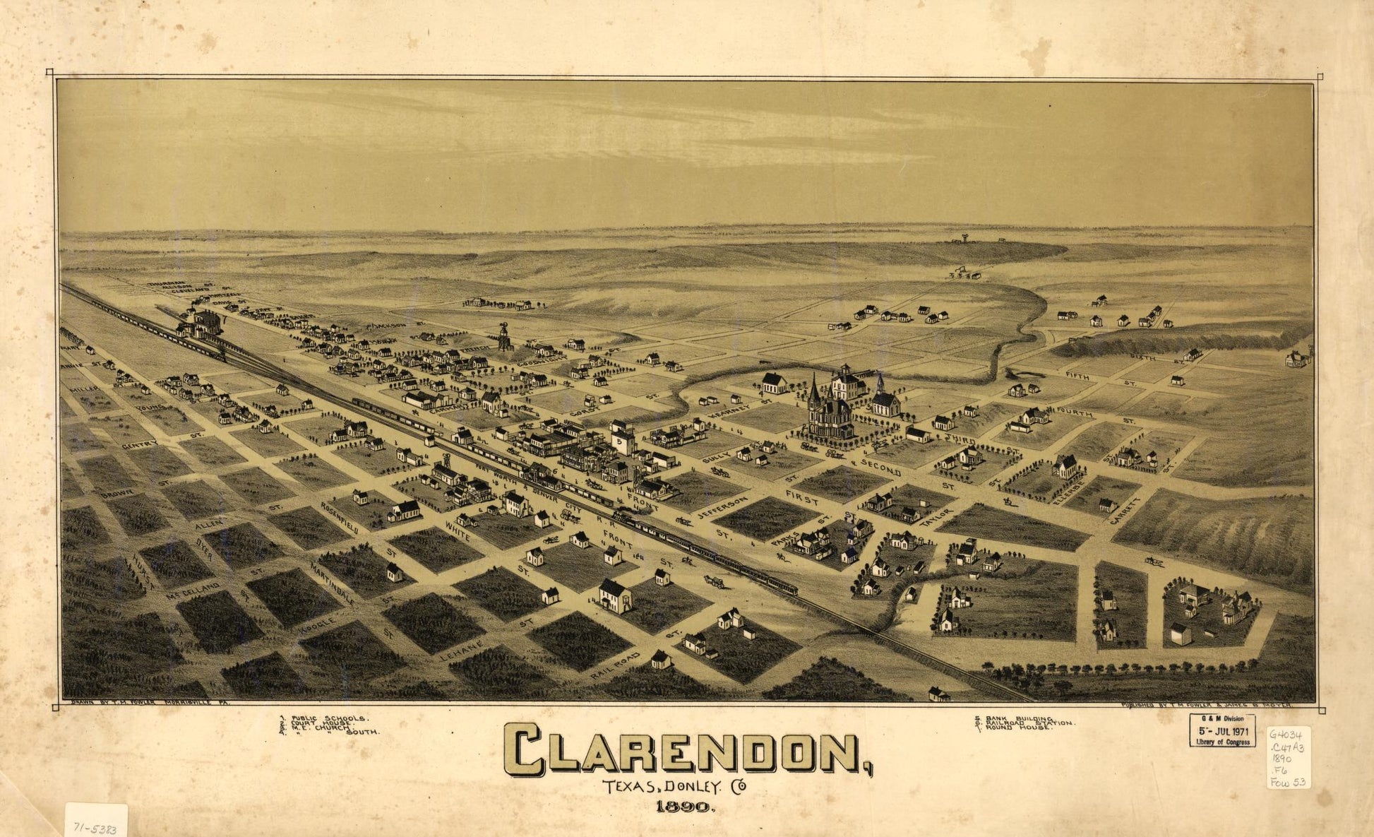 Clarendon, Texas, Donley Co. 1890 (1890) – Historic Bird’s-Eye View Panorama Print