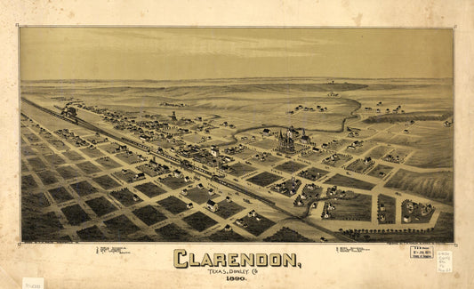 Clarendon, Texas, Donley Co. 1890 (1890) – Historic Bird’s-Eye View Panorama Print