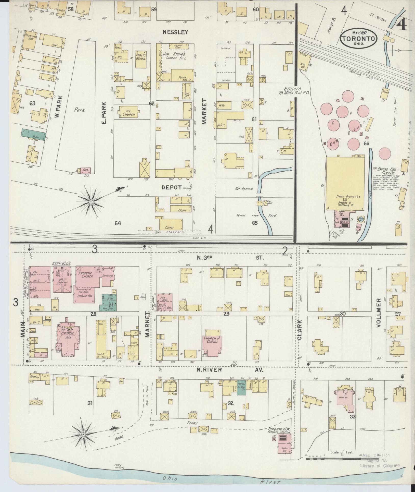 Sanborn Fire Insurance Map from Toronto, Jefferson County, Ohio (1897), Sheet #0004 - Complete Map Set gallery image, historic Sanborn map, vintage wall art, Ohio Ohio