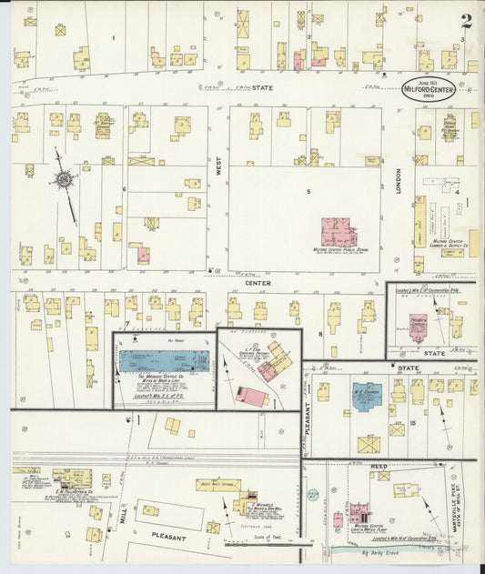 Sanborn Fire Insurance Map from Milford Center, Union County, Ohio (1911), Sheet #0002 - Historic Sanborn Fire Insurance Map Print, vintage old map wall art, antique decor, genealogy gift, Ohio Ohio map
