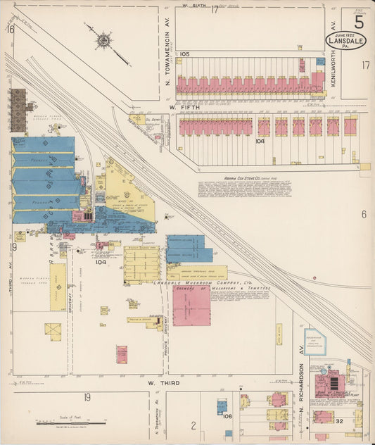Sanborn Fire Insurance Map from Lansdale, Montgomery County, Pennsylvania (1922), Sheet #0005 - Historic Sanborn Fire Insurance Map Print, vintage old map wall art, antique decor, genealogy gift, Pennsylvania Pennsylvania map