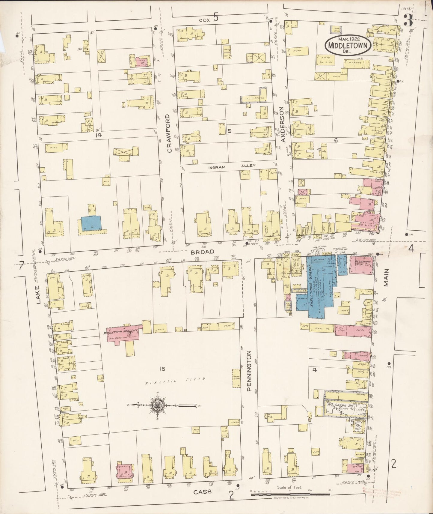 Sanborn Fire Insurance Map from Middletown, New Castle County, Delaware (1922), Sheet #0003 - Complete Map Set gallery image, historic Sanborn map, vintage wall art, Delaware Delaware