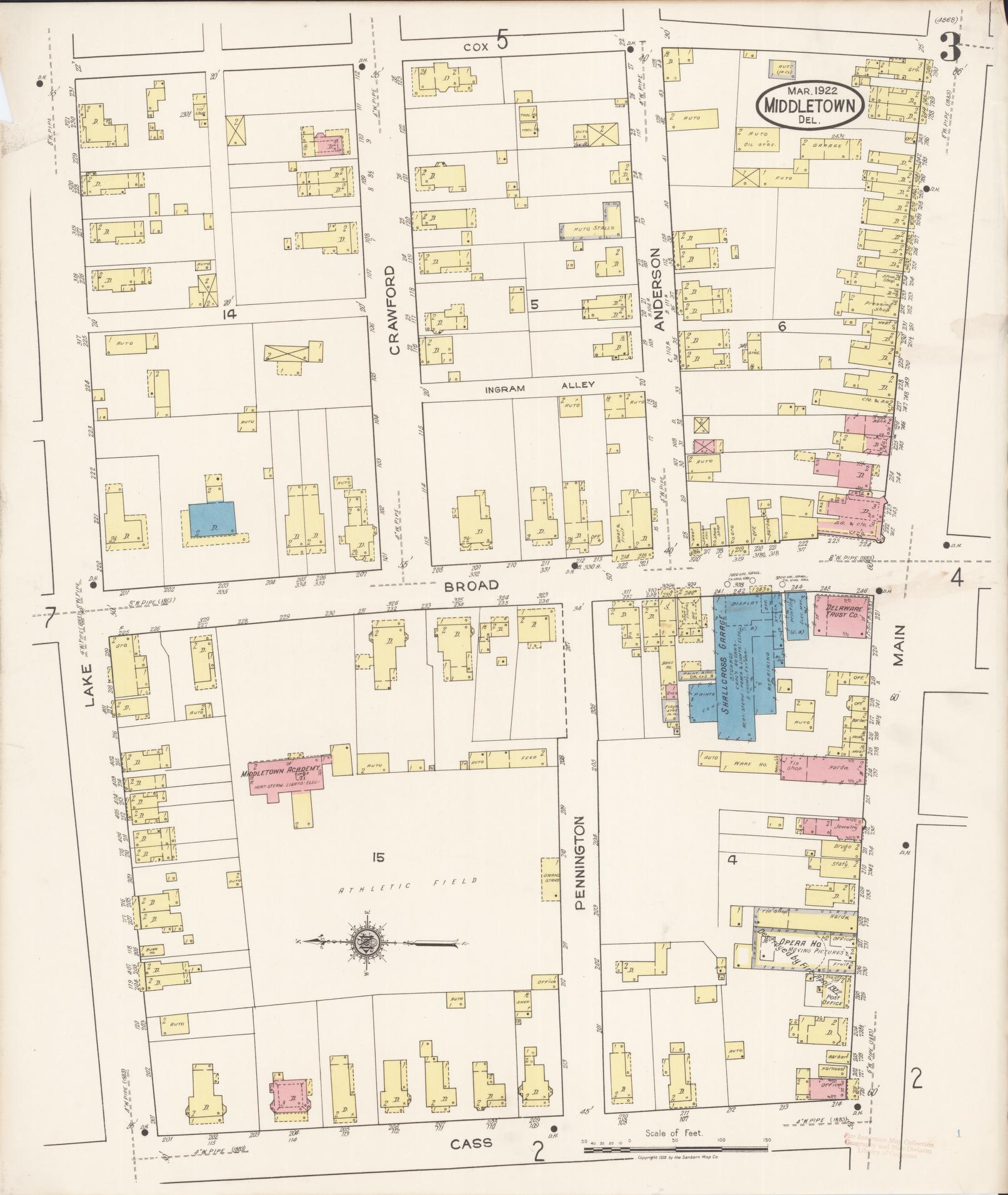 Sanborn Fire Insurance Map from Middletown, New Castle County, Delaware (1922), Sheet #0003 - Complete Map Set gallery image, historic Sanborn map, vintage wall art, Delaware Delaware