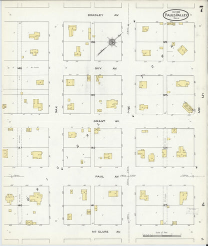Sanborn Fire Insurance Map from Pauls Valley, Garvin County, Oklahoma (1909), Sheet #0007 - Complete Map Set gallery image, historic Sanborn map, vintage wall art, Oklahoma Oklahoma