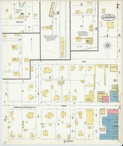 Sanborn Fire Insurance Map from Honey Grove, Fannin County, Texas (1902), Sheet #0007 - Complete Map Set gallery image, historic Sanborn map, vintage wall art, Texas Texas