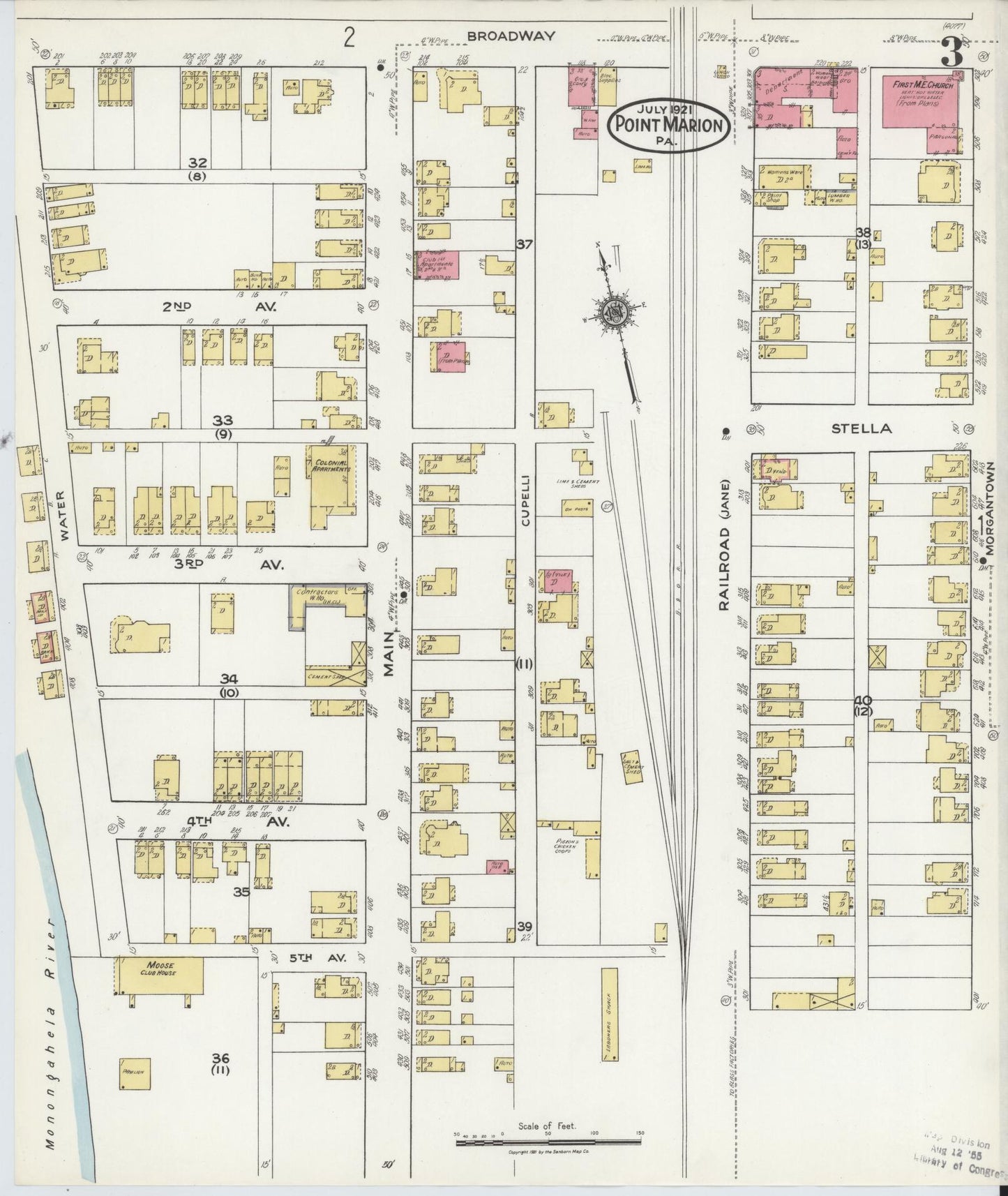 Sanborn Fire Insurance Map from Point Marion, Fayette County, Pennsylvania (1921), Sheet #0003 - Complete Map Set gallery image, historic Sanborn map, vintage wall art, Pennsylvania Pennsylvania