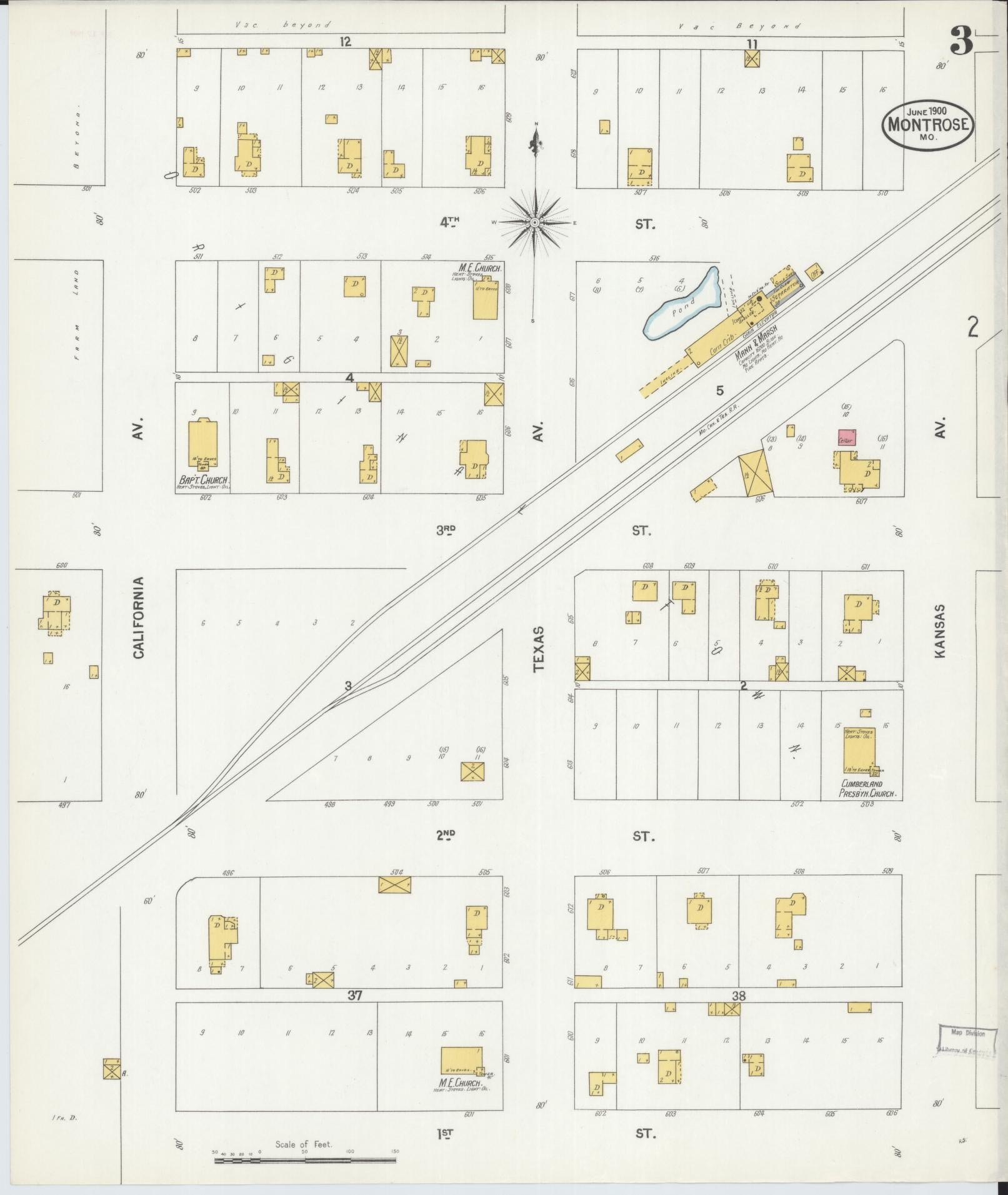 Sanborn Fire Insurance Map from Montrose, Henry County, Missouri (1900), Sheet #0003 - Complete Map Set gallery image, historic Sanborn map, vintage wall art, Missouri Missouri
