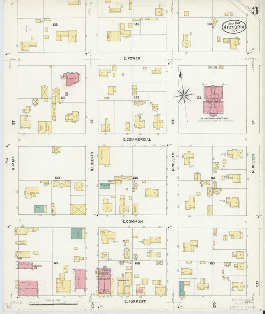 Sanborn Fire Insurance Map from Victoria, Victoria County, Texas (1907), Sheet #0003 - Historic Sanborn Fire Insurance Map Print, vintage old map wall art, antique decor, genealogy gift, Texas Texas map